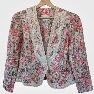 Vintage Y2K Cottage Core Granny Floral Blouse Lace Applique Nah Nah Womens 10